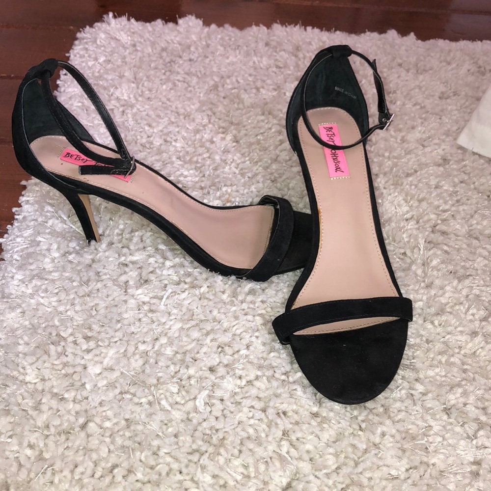 Betsey Johnson black ankle strap heels